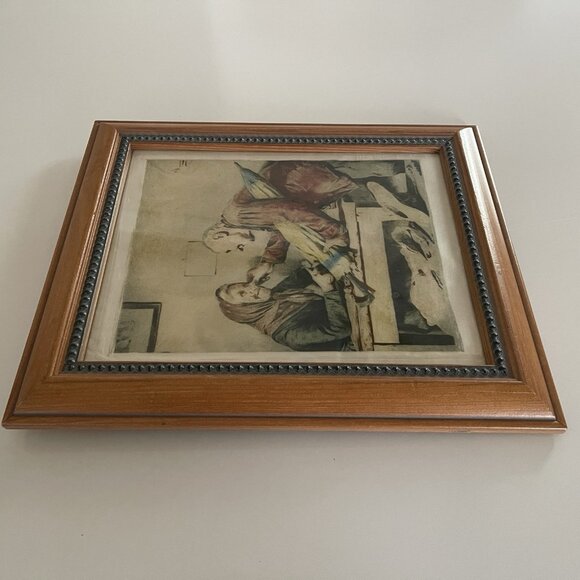 Vintage Framed Print On Silk Inspired By Pompeo Massani Good News - Picture 11 of 12